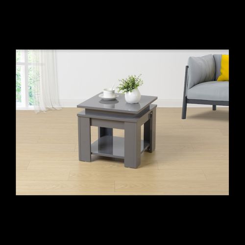 GREY Square Side Table with BLUE LED Light - EFFULGENCE