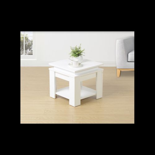 WHITE Square Side Table with BLUE LED Light - EFFULGENCE