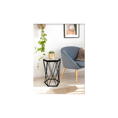 SLENDER Hexagon Black Tempered Glass Side Table - Chic Modern Design